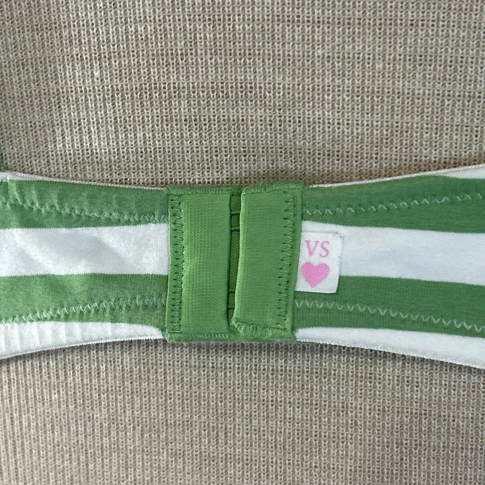 Victoria's Secret Green White Striped Lined Demi Cotton Underwire Bra 36C‎ VS